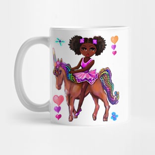 Princess ballerina on a unicorn Afro hair Melanin black African American girl Mug